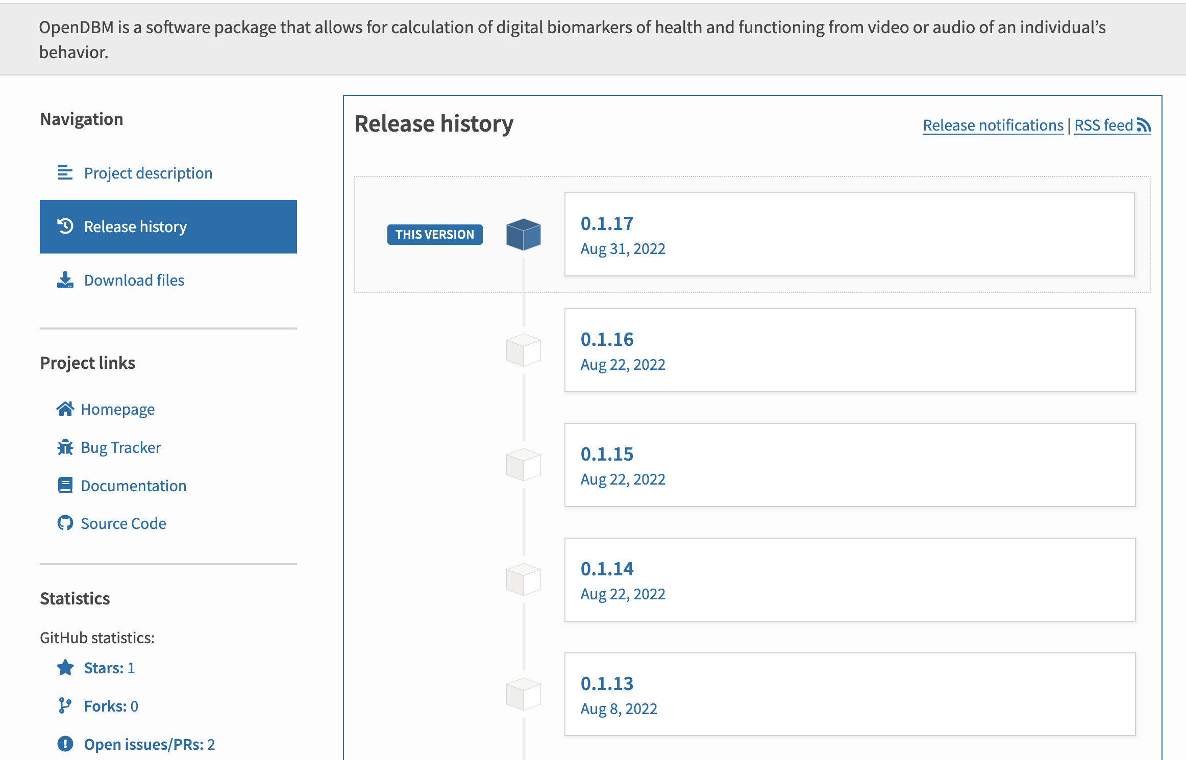 OpenDBM PyPI release page